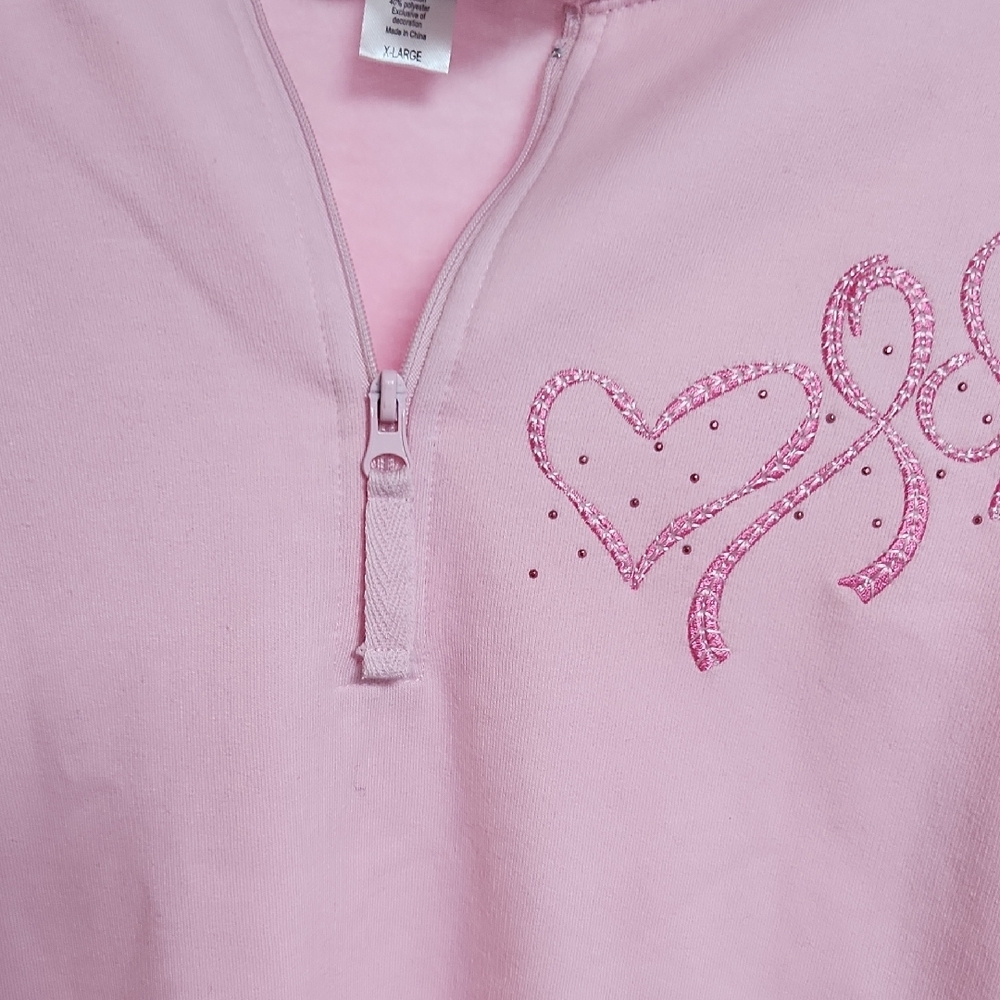 Pink Half-Zip Sweatshirt with Heart Design